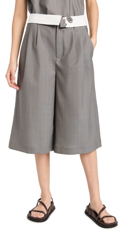 Tibi Grant Suiting Fold Over Long Shorts Grey Multi