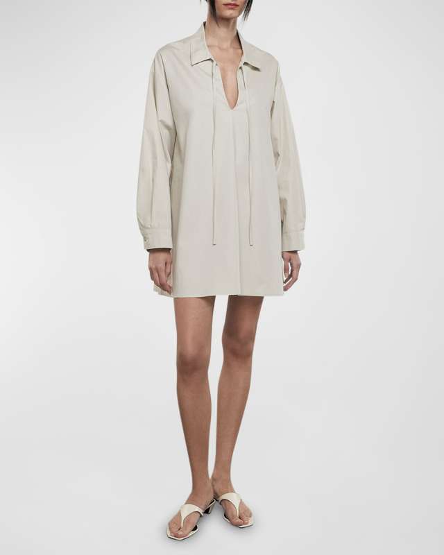 Poplin Caftan Long-Sleeve Mini Dress