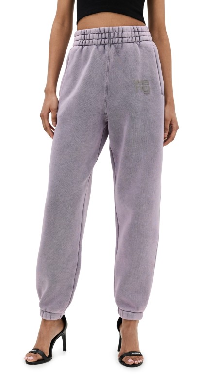 Alexander Wang Essential Terry Classic Sweatpants Puff Paint Logo Acid Pink Lavender