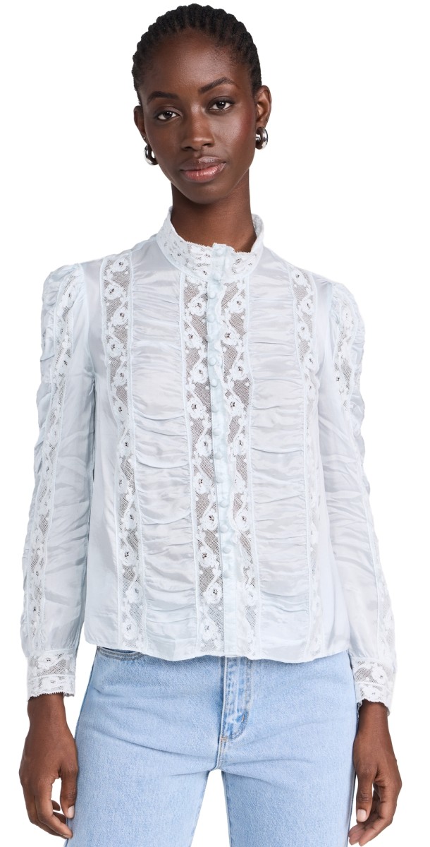 LoveShackFancy Jacque Top Ice Blue