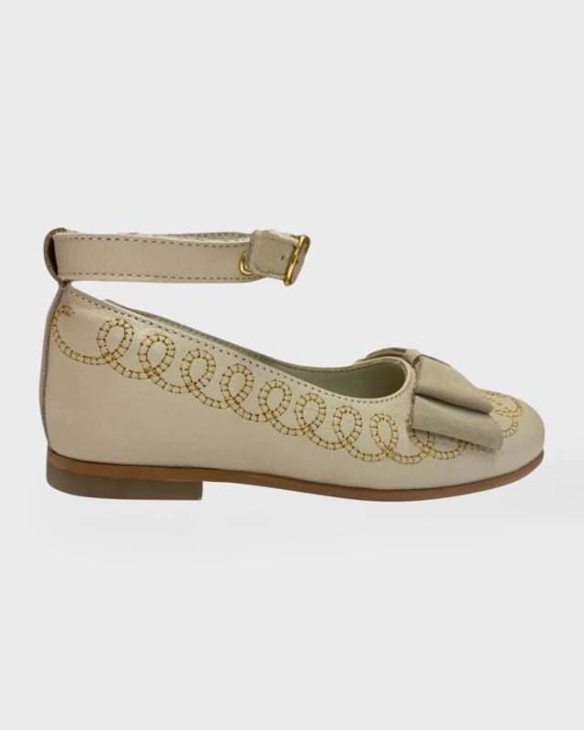 Girl's Alexis Embroidered Leather Mary Jane Flats, Size 5-13