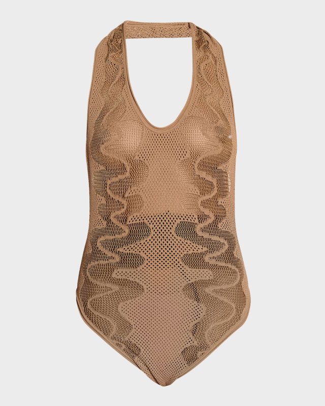 Open-Knit Halter Bodysuit