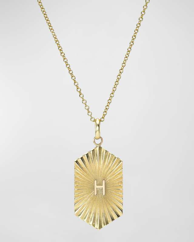14k Gold Pleated Shield with Initial Necklace