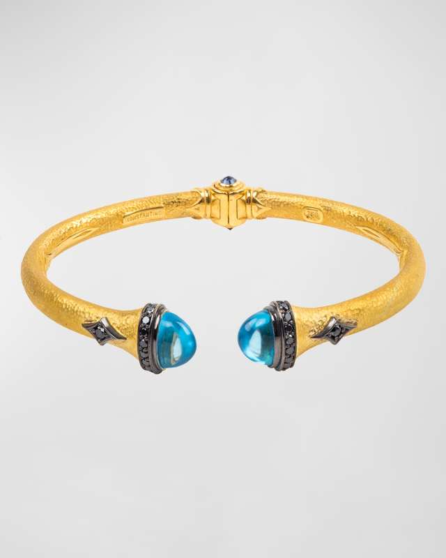 18k Swiss Blue Topaz & Black Diamond Bangle w/ Sapphire