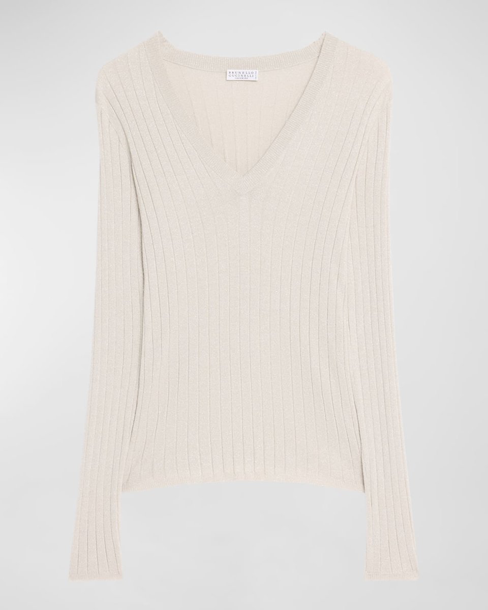 Cashmere-Blend Lurex Ribbed Knit Top