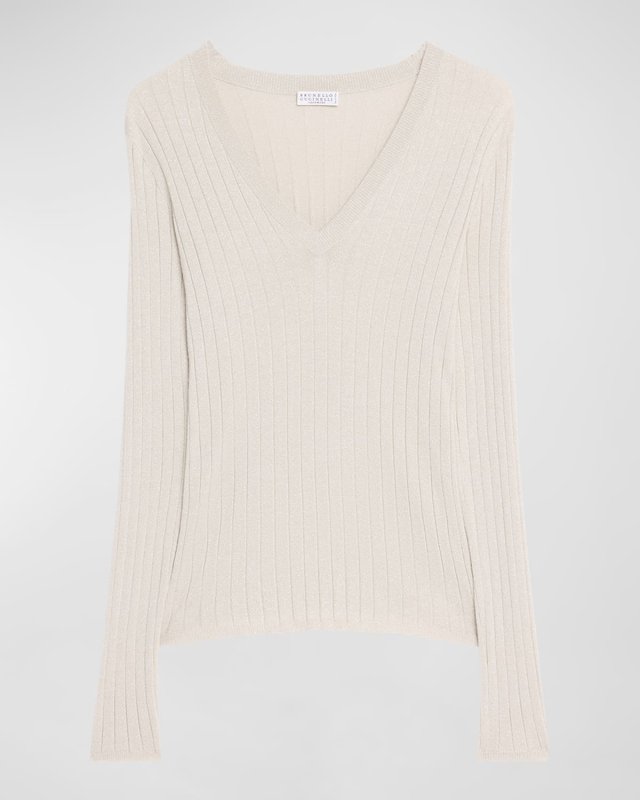 Cashmere-Blend Lurex Ribbed Knit Top