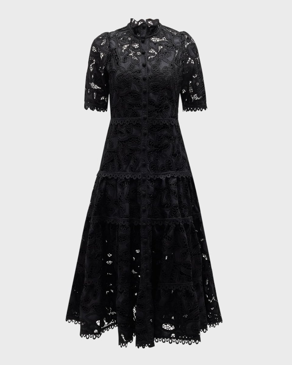 Ledina Cutwork Embroidered Floral Lace Midi Dress