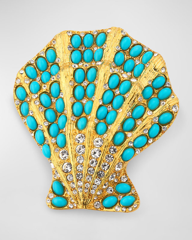Crystal and Turquoise Oval Cabochon Shell Pin