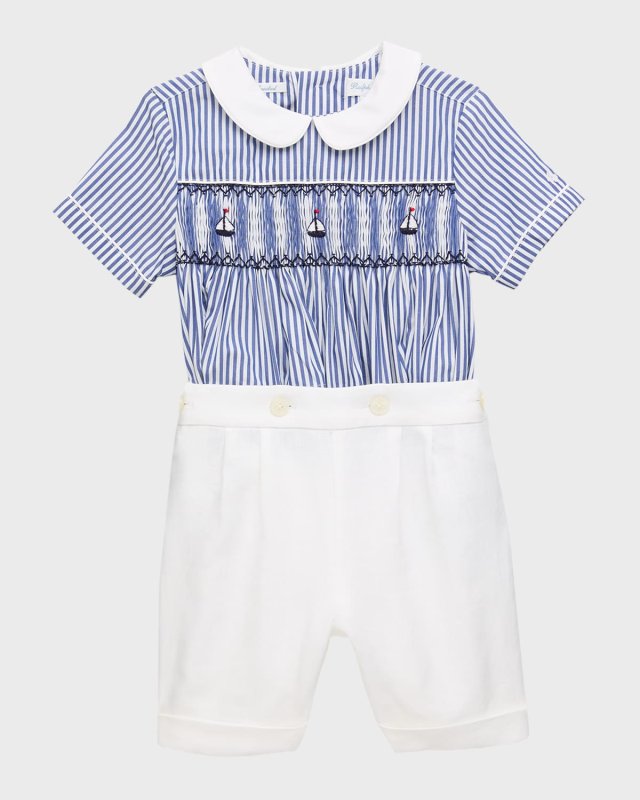 Boy's Nautical-Inspired Smocked Shirt And Linen Set, Size 9M-24