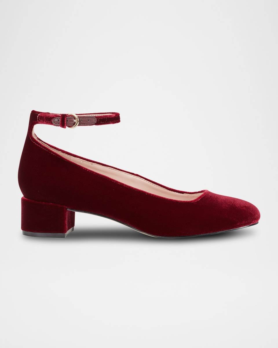 Suede Ankle-Strap Ballerina Pumps