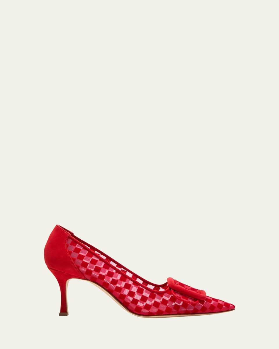 Maysale Check Suede Buckle Pumps