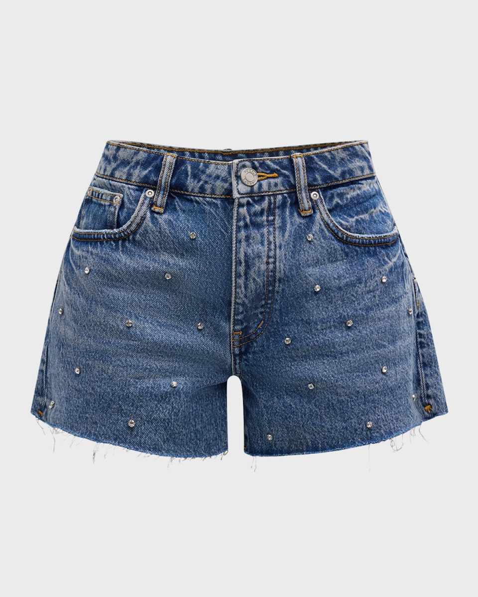 Rhinestone Cut-Off Denim Shorts