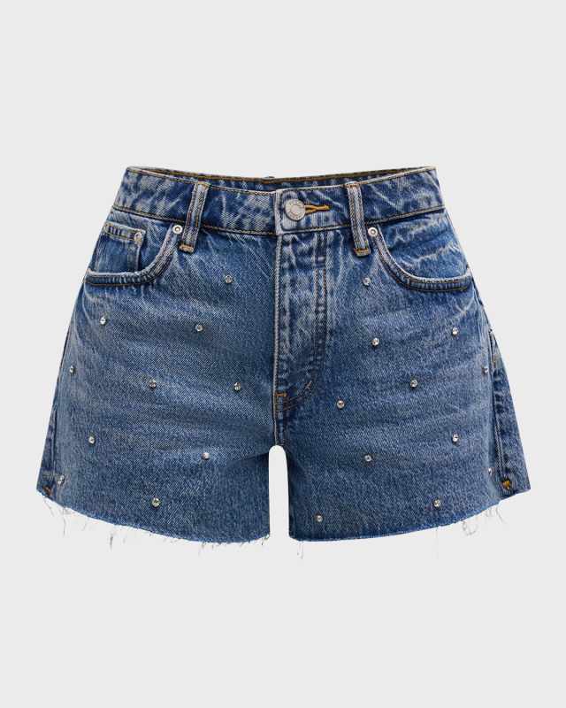 Rhinestone Cut-Off Denim Shorts