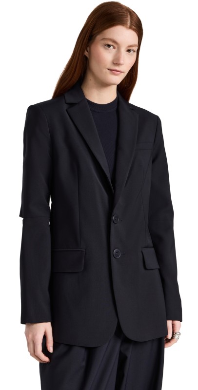 Tibi Tropical Wool Cutout Sleeve Marlon Blazer Navy