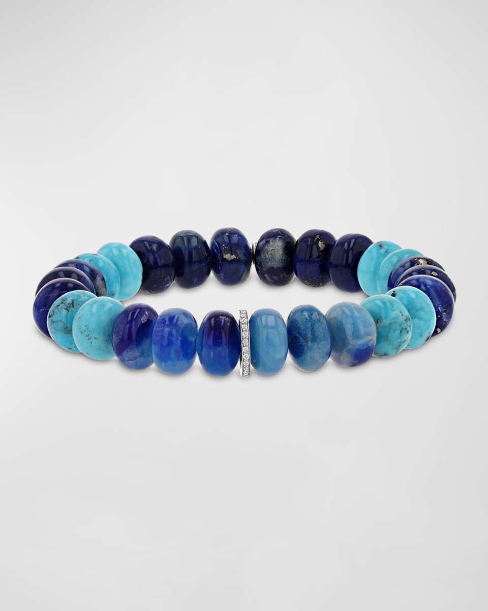 Afghanite and Turquoise 10mm Mixed Bead Bracelet with 1 Pave Diamond Rondelle