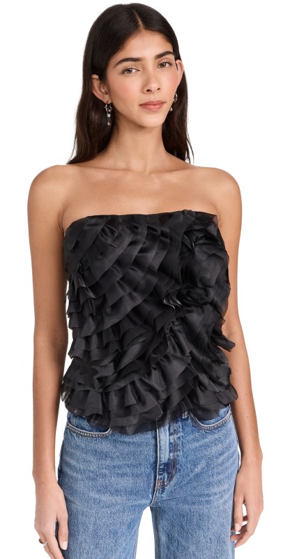 Aje Charmed Rosette Ruffle Bustier Black