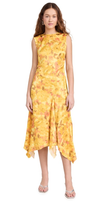 Acne Studios Blur Flower Satin Dress Yellow