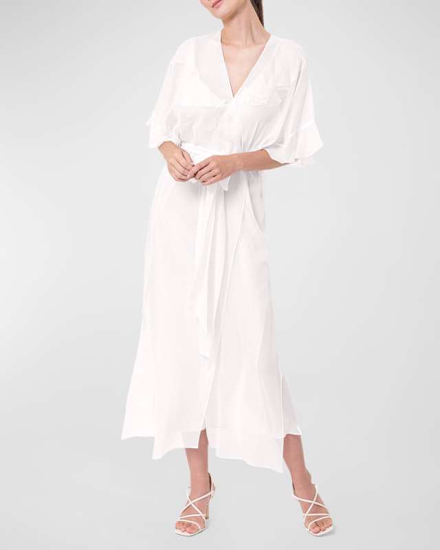 Angel Flutter-Sleeve Sheer Silk Chiffon Robe