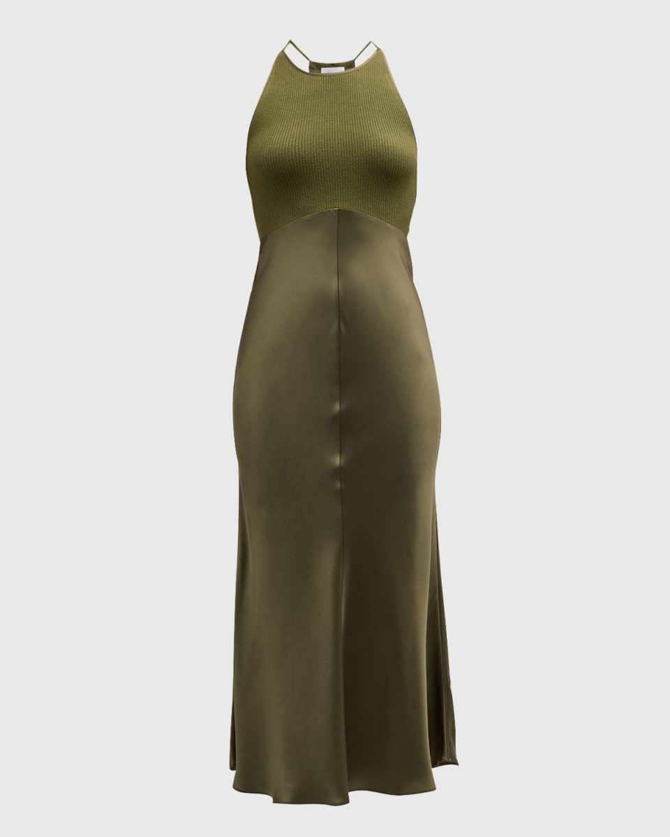 Clara Mixed Media Bias-Cut Midi Dress