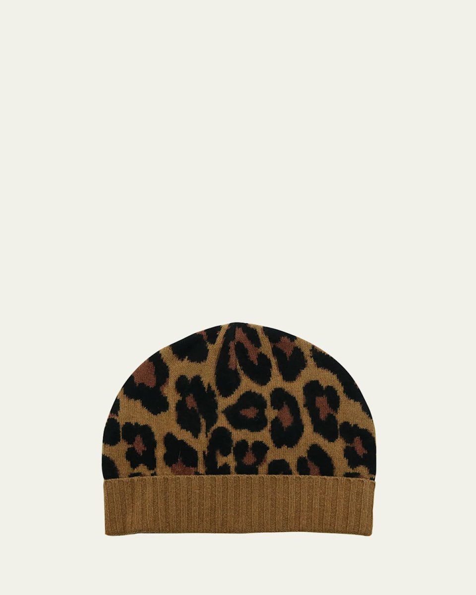 Leopard-Print Knit Cashmere Beanie Hat