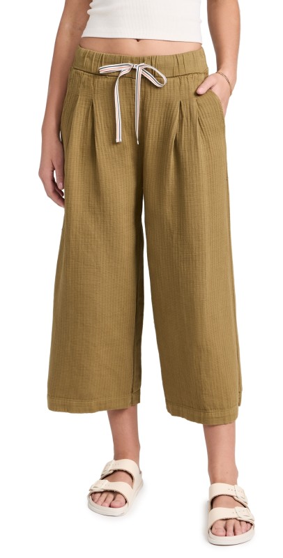 SUNDRY Wide Leg Cropped Pants Olive