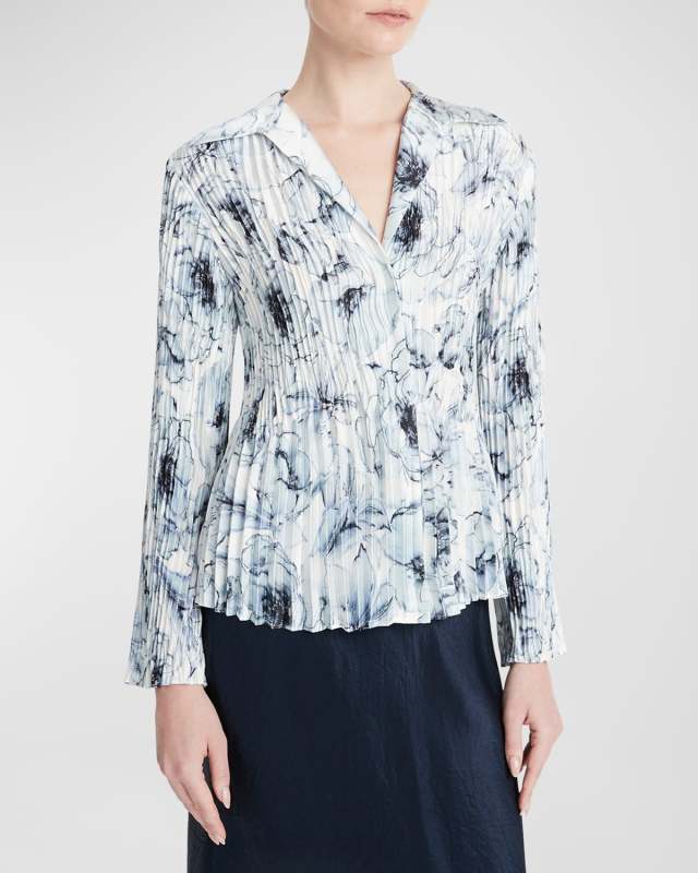 Washed Lily Pleated Long-Sleeve Blouse