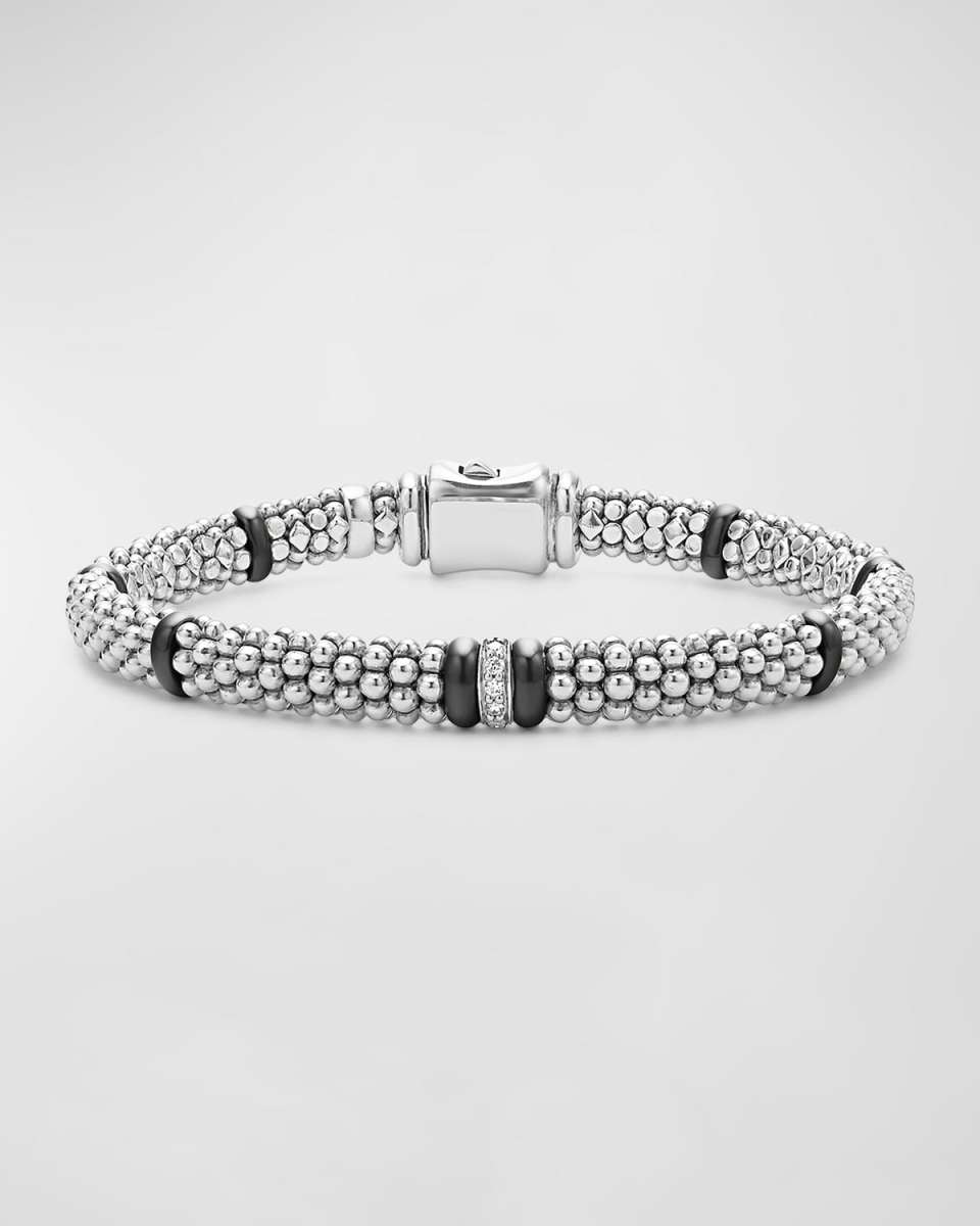 Sterling Silver Black Caviar Diamond Bracelet