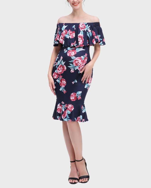 Maternity Kathryn Off-Shoulder Floral-Print Dress