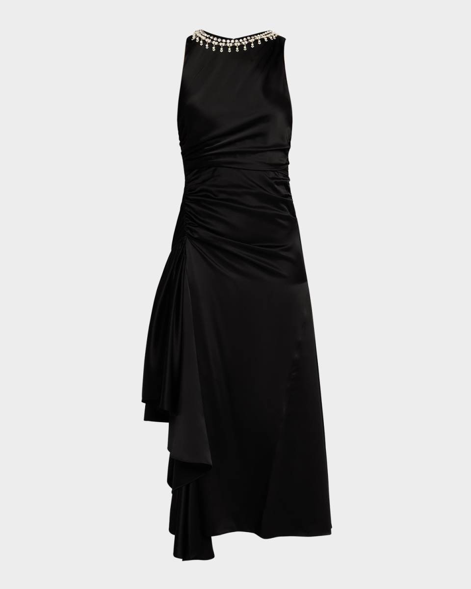 Georgie Pearl-Trim Draped Midi Dress