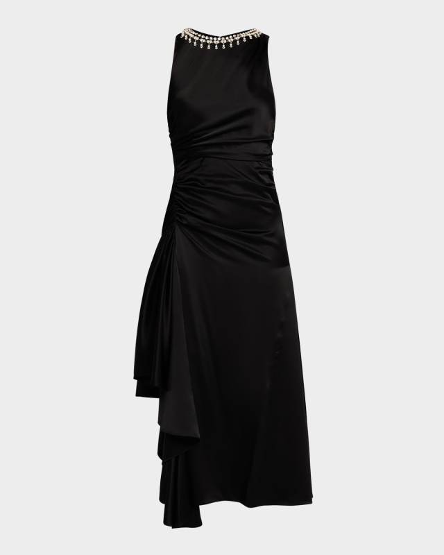 Georgie Pearl-Trim Draped Midi Dress
