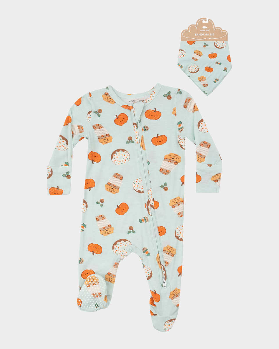 Kid's Pumpkin Spice Latte Footie W/ Bandana Bib, Size Newborn-9M