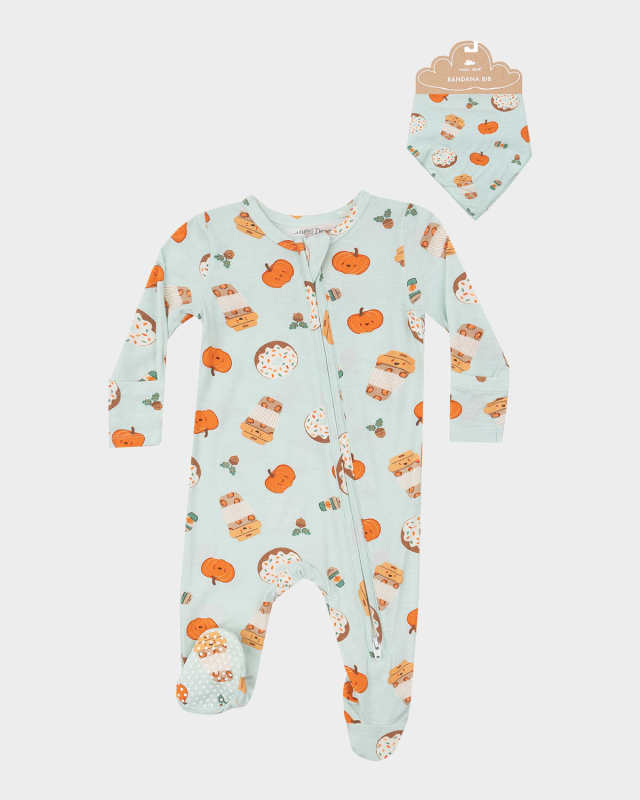 Kid's Pumpkin Spice Latte Footie W/ Bandana Bib, Size Newborn-9M