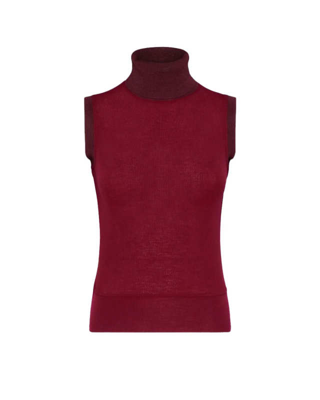 Sleeveless Turtleneck with Contrast Trims
