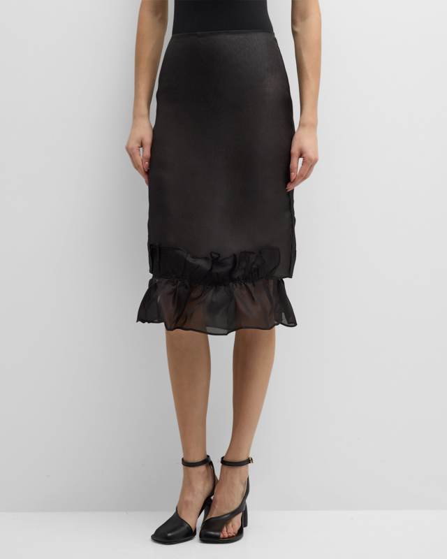 Ruffle Frill Silk Pencil Skirt