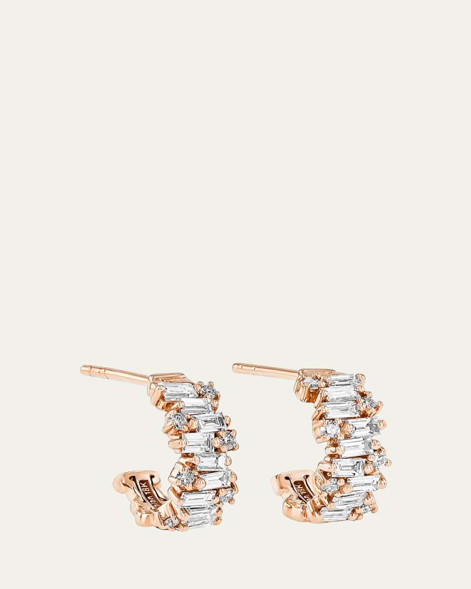 18K Rose Gold Fireworks Spiral Medium Diamond Hoop Earrings
