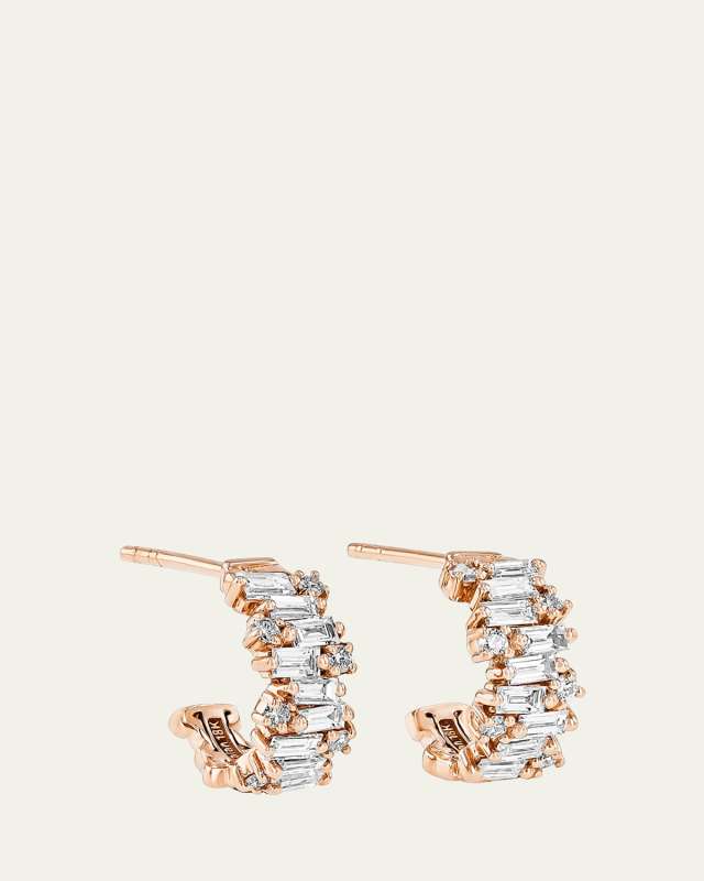 18K Rose Gold Fireworks Spiral Medium Diamond Hoop Earrings