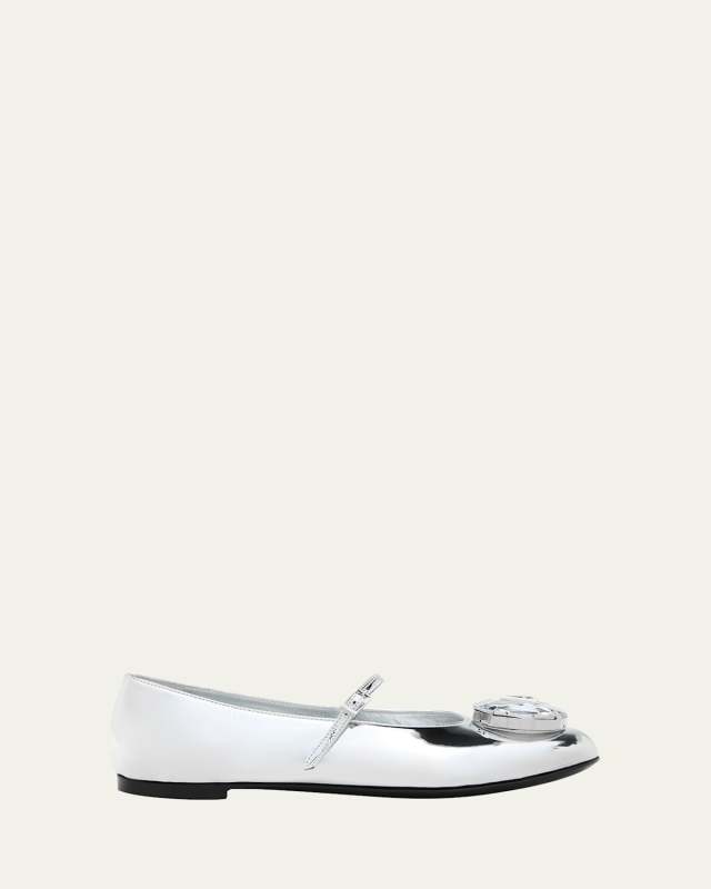 Metallic Crystal Jewel Mary Jane Flats
