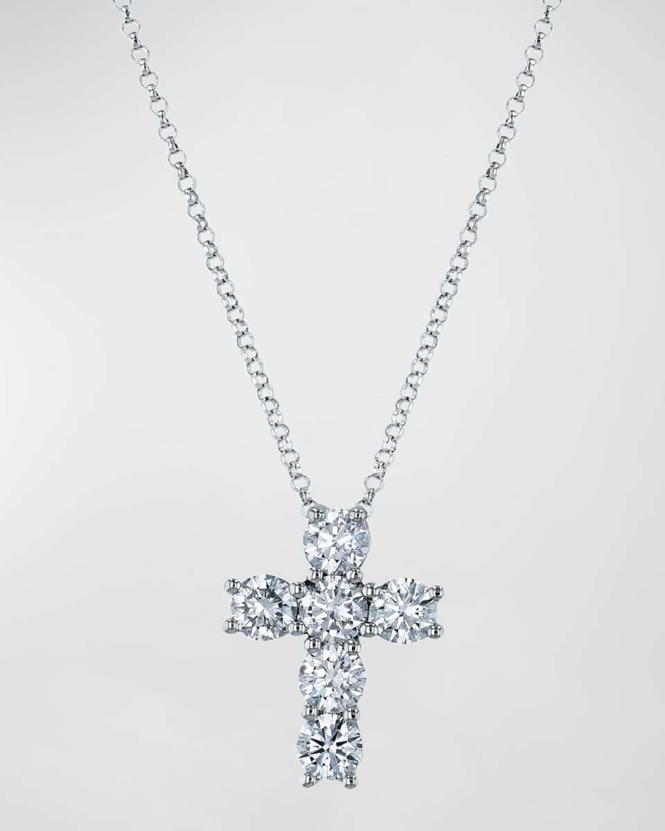 18K White Gold Diamond Cross Pendant Necklace, 0.87tcw, 16"-17"L