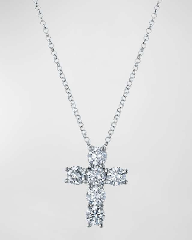 18K White Gold Diamond Cross Pendant Necklace, 0.87tcw, 16"-17"L