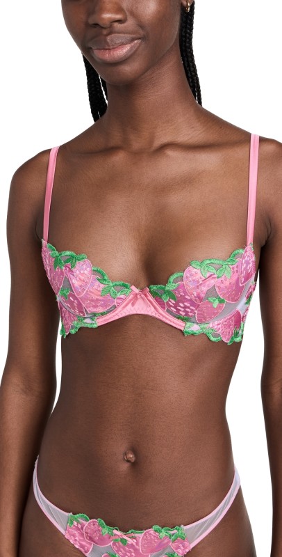 Fleur du Mal Strawberry Embroidery Demi Bra Pink Cadillac