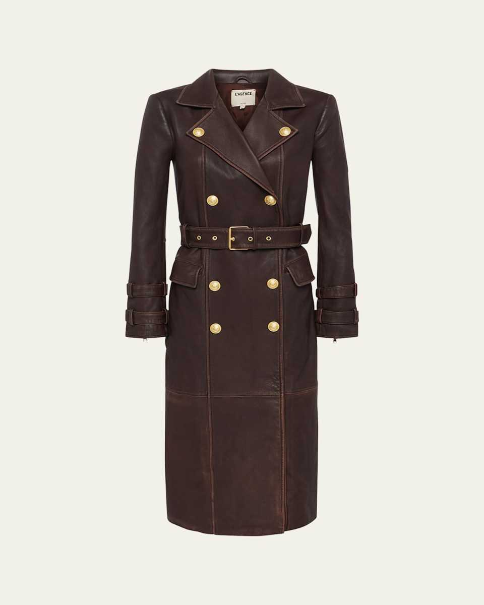 Celina Double-Breasted Leather Trench Coat