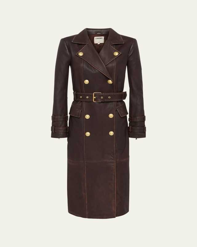 Celina Double-Breasted Leather Trench Coat