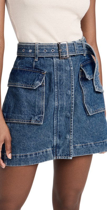 Pixie Market AR Denim Cargo Belted Mini Skirt Denim