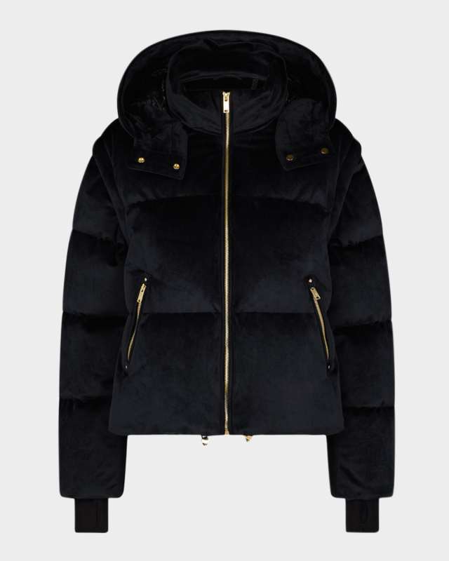 Misti Velour Puffer Jacket with Gold Hardw