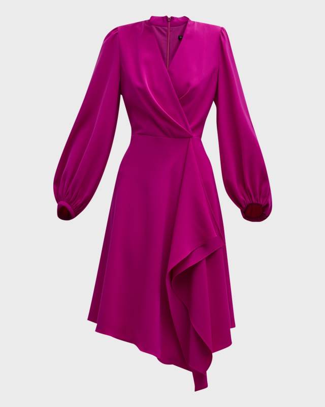 Emberly Draped Faux-Wrap Midi Dress