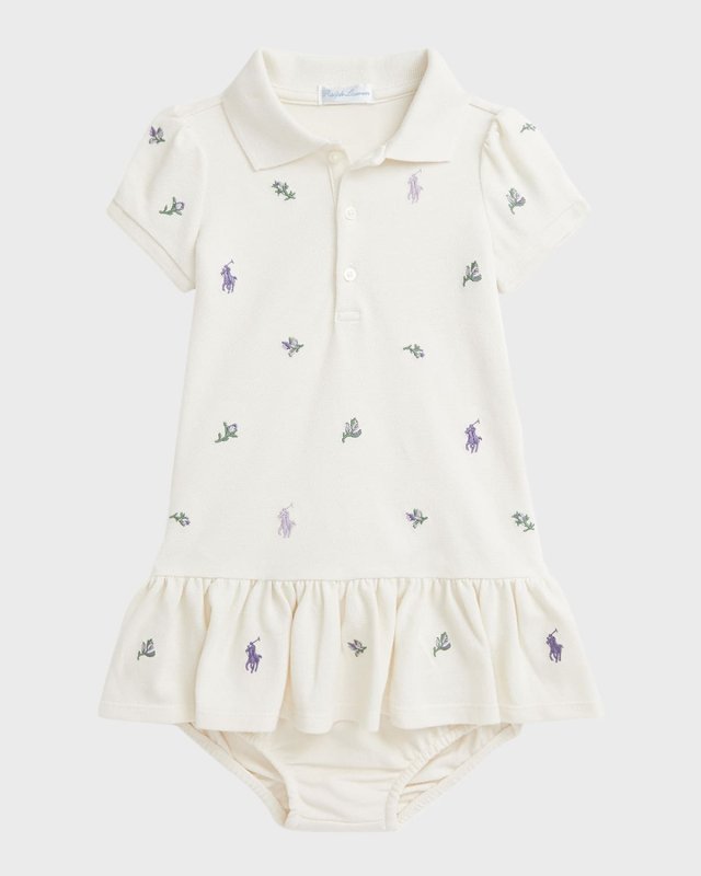 Girl's Floral & Pony Embroidered Romper W/ Bloomers, Size 3M-24