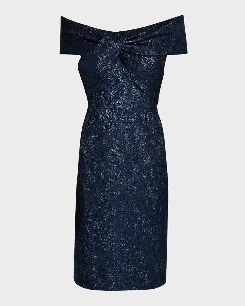 Off-Shoulder Metallic Jacquard Dress