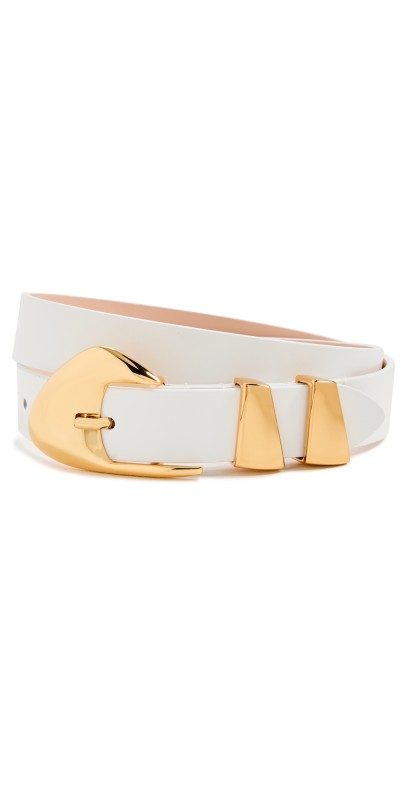 BY FAR Moore White Semi Patenteather Belt White