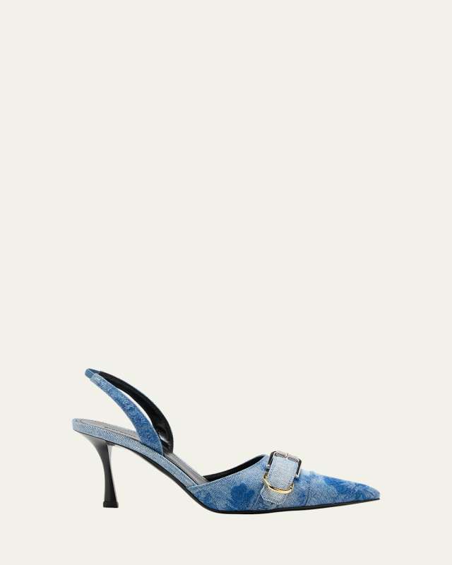 Voyou Denim Buckle Slingback Pumps