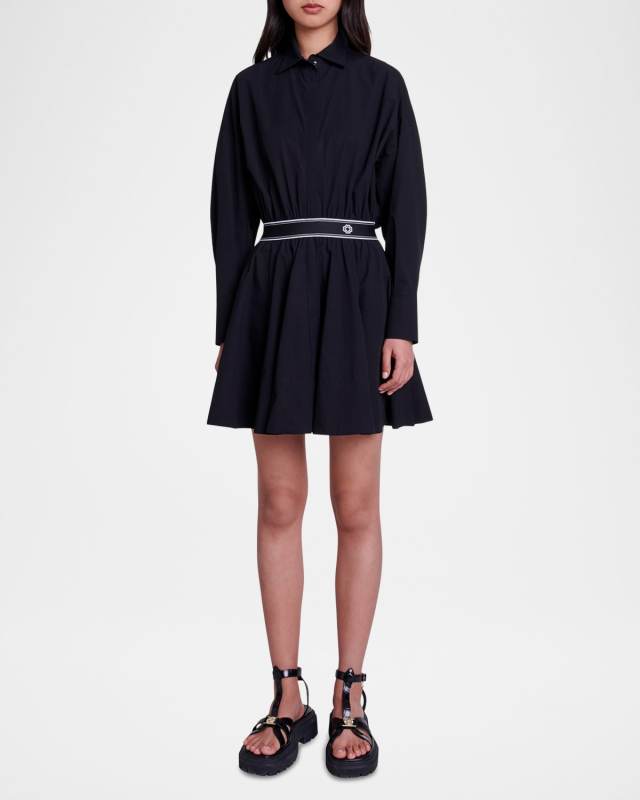 Ratia Logo-Band Pleated Mini Shirtdress